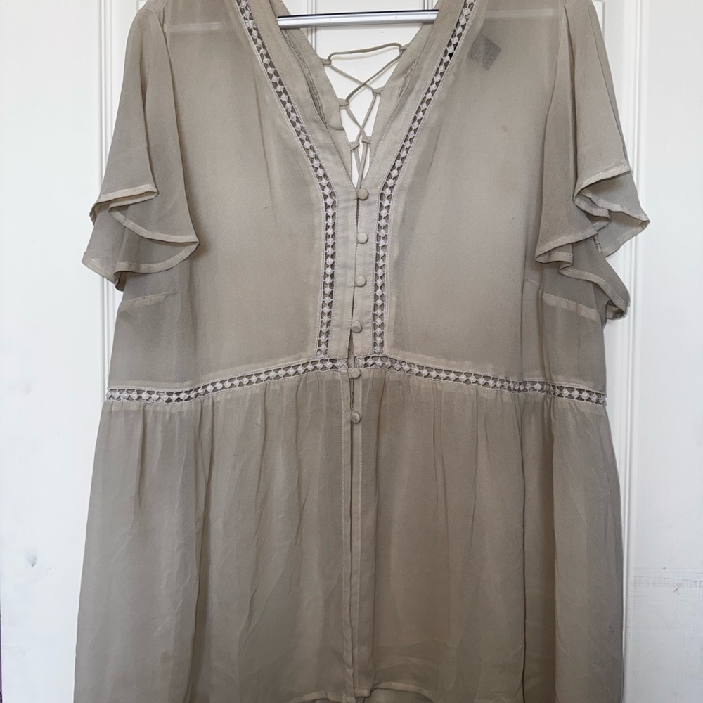 torrid Light Taupe Lace-Up Flutter Sleeve Tunic